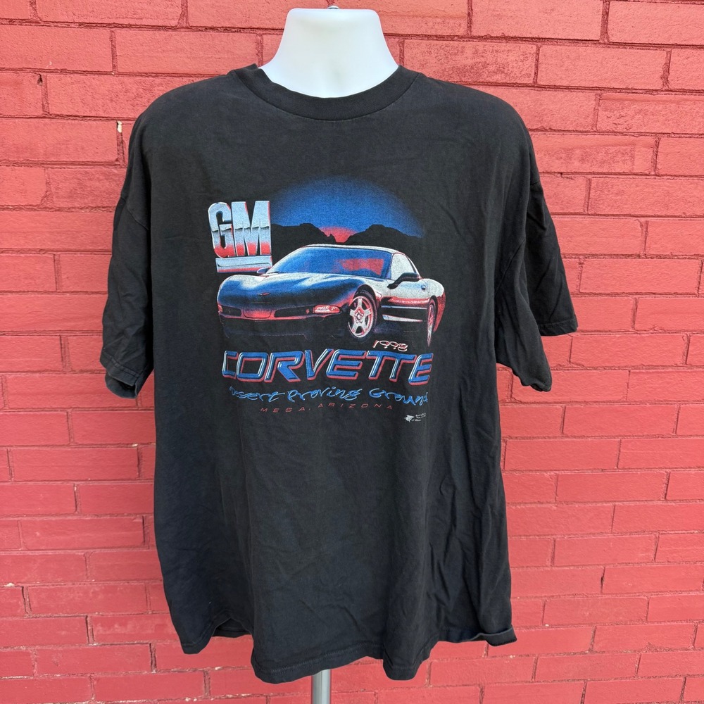 Vtg 1998‎ GM Corvette Shirt Mens XXL Desert Proving Ground Hanes Beefy T Black